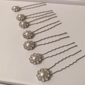 Set of Seven Pearl Silver Hairpins